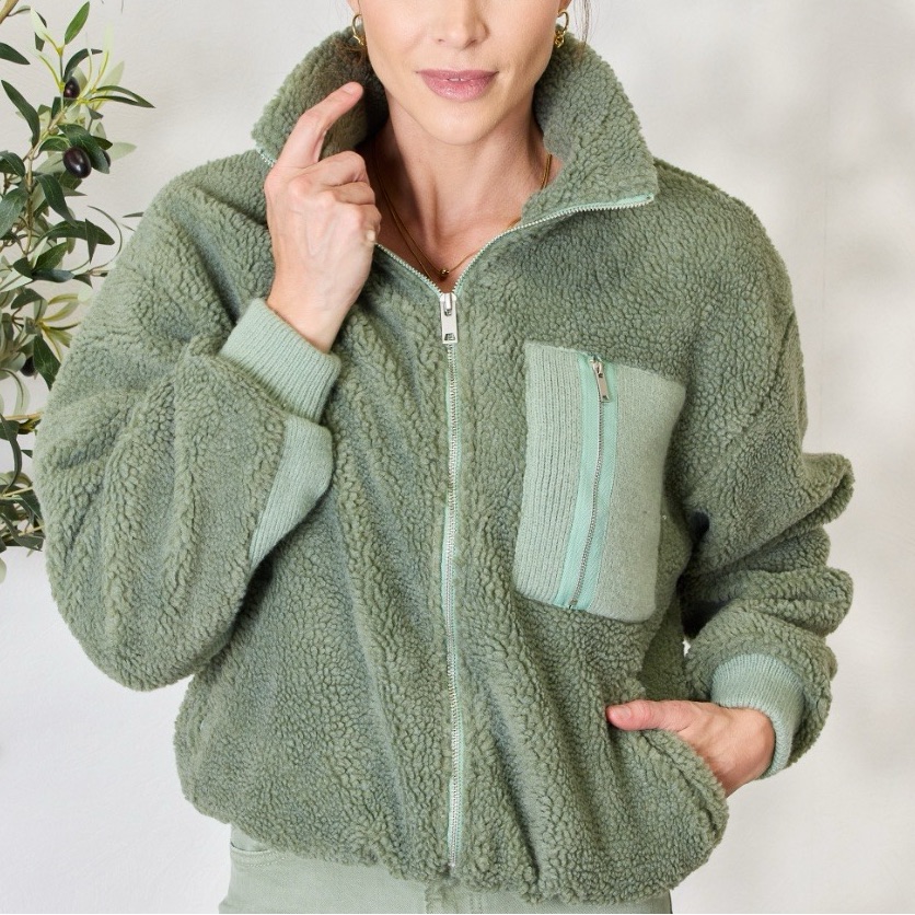 Collared Teddy Bear Pullover Jacket